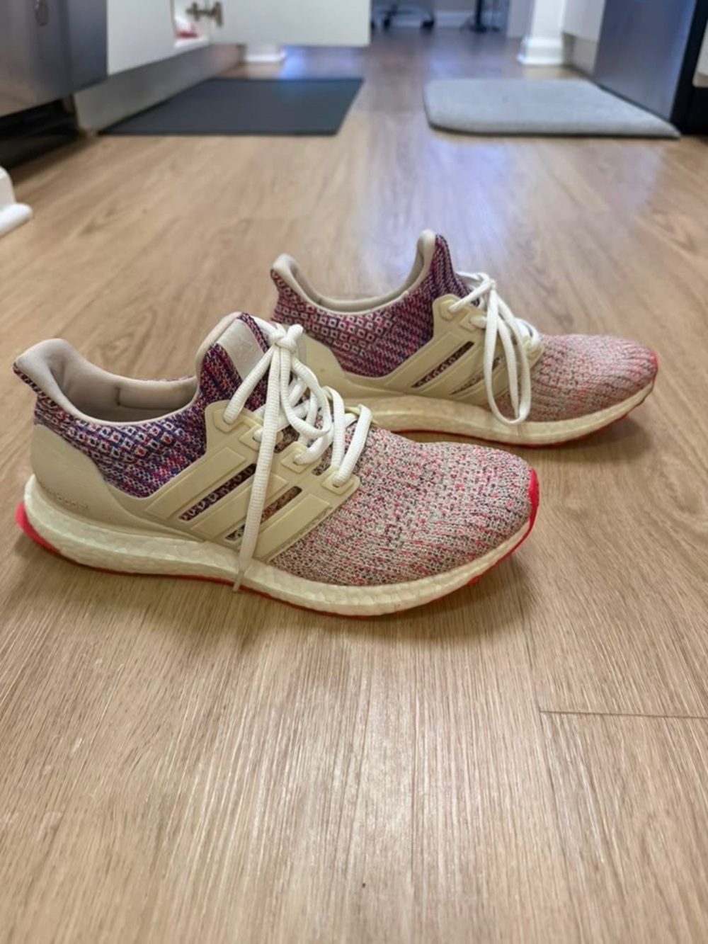 adidas Women's Pink Knit Sneakers with Cream Support Cage